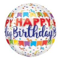 Palloncino orbz trasparente Happy Birthday con decorazione - 38 x 40 cm - Anagram