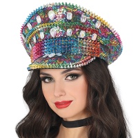 Cappello da poliziotto multicolore con strass e borchie