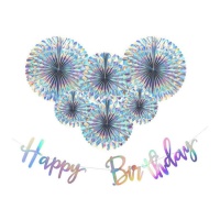 Kit Happy Birthday argento - Monkey Business - 7 unità