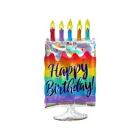 Palloncino torta di compleanno arcobaleno 38 x 76 cm - Anagram