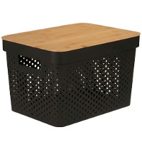 Scatola da 36 x 26 x 22 cm perforata con coperchio in bambù - 1 unità