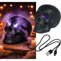 Teschio decorativo con effetto fumo e luce da 16 cm