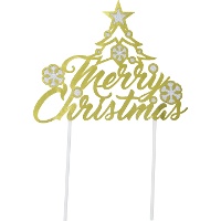 Topper per torta color oro con scritta Merry Christmas, 16 x 24 cm
