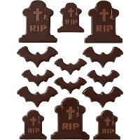 Figure di cioccolato belga a forma di lapidi e pipistrelli - 12 pezzi