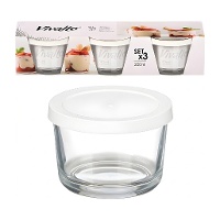 Set da 3 contenitori in vetro da 200 ml con coperchio bianco