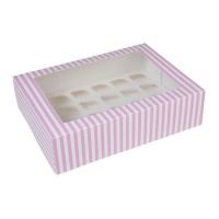 Scatola 24 mini cupcake a strisce bianche e rosa 33,9 x 25,4 x 9,6 cm - House of Marie - 2 unità