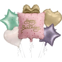 Bouquet di palloncini Happy Birthday dai colori pastello - 5 pezzi