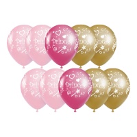 Palloncini rosa, fucsia e oro da principessa 30 cm - 10 unità