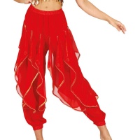 Pantaloni di danza del ventre con rouches rosse