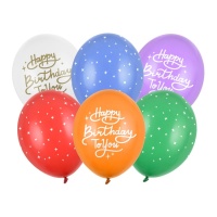 Palloncini in lattice multicolore Happy Birthday con stelline da 30 cm - PartyDeco - 6 unità