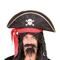 Cappello da pirata con bordo dorato e nastro rosso