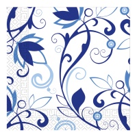 Tovaglioli blu a fiori 16,5 x 16,5 cm - 20 unità