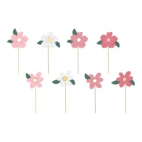 Cake topper con fiori di primavera - 8 pezzi