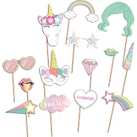 Kit per photobooth Unicorni arcobaleno - 14 pezzi
