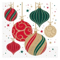 Tovaglioli bianchi con palline di Natale 16,5 x 16,5 cm - 20 pezzi.