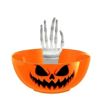Ciotola di Halloween arancione con mano scheletrica