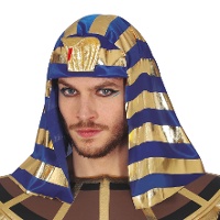 Copricapo del faraone egizio dorato e blu