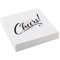 Tovaglioli bianchi decorati Cheers 16,5 x 16,5 cm - 20 pezzi.