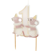 Candela numero 1 con topolini baby, 7,5 cm