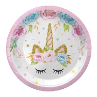 Piatti di Unicorno dormiente con fiori da 18 cm - 8 unità