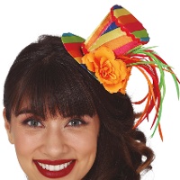 Cilindro mini multicolore con fiore e piume