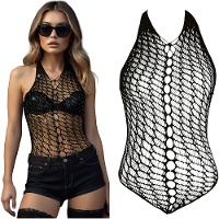 Body a rete nero con strass