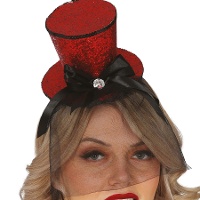 Fascia con mini cappello a cilindro rosso Steampunk