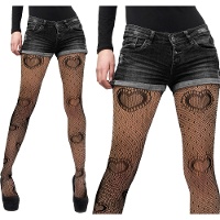 Collant neri a rete con cuori