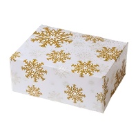 Scatola per dolci con fiocchi dorati di 18 x 13,5 x 7,5 cm