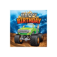 Tovaglioli Happy Birthday Monster Trucks da 16,5 x 16,5 - 16 unità