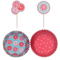 Capsule per cupcake con stecche per ciambelle a cuore - PME - 24 pz.