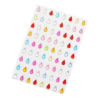 Cristalli adesivi goccia multicolore da 1 cm - 72 unità