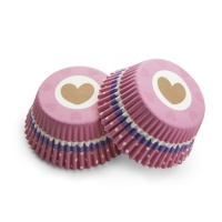 Pirottini cupcake rosa con cuori e puntini - 50 unità
