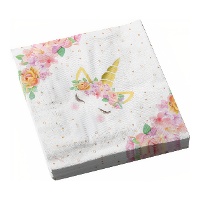 Tovaglioli unicorno con fiori e stelle 16,5 x 16,5 cm - 12 pezzi