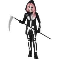 Terrificante costume da scheletro con cappuccio per bambina