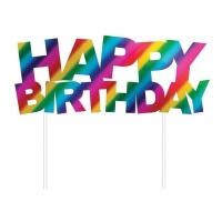 Topper torta Happy Birthday Arcobaleno da 17,7 x 15,2 cm