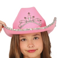 Cappello da cowgirl rosa con tiara per bambina