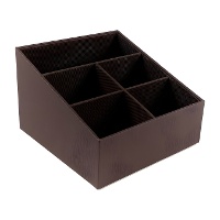 Organizzatore per telecomandi in ecopelle quadrato, dimensioni 18 x 18 x 12 cm - 5 scompartimenti