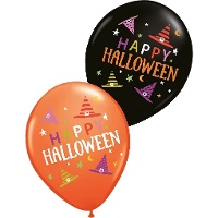 Palloncini in lattice Happy Halloween con cappelli da strega da 30 cm - 6 pezzi