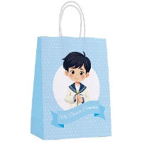 Borsa regalo per Prima Comunione a pois azzurra 21 x 15 x 8 cm