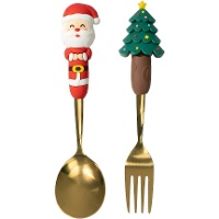 Set di cucchiaio e forchetta natalizi con Babbo Natale e albero di Natale