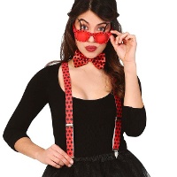 Set di occhiali, papillon e bretelle da coccinella per adulti