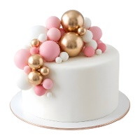 Topper per torta con sfere rosa pastello, dorate e bianche - 32 pezzi