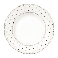 Piatto bianco da 20,4 cm con pois neri e bordo dorato