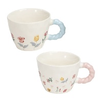 Tazza in ceramica da 255 ml con motivo floreale e manico intrecciato - 1 pezzo