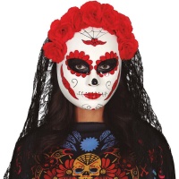 Maschera Catrina con velo e rose