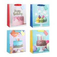 Borsa regalo Happy Birthday con disegno assortito da 10 x 18 x 23 cm - 1 unità