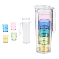 Carafe da 1,6 L con 4 bicchieri colorati - 5 pezzi