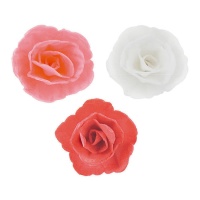 Cialde fiori rosa, rosse e bianche da 4,5 cm - Dekora - 36 unità