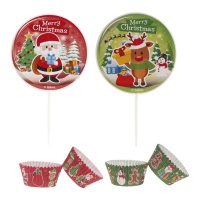 Capsule per cupcake con picks Merry Christmas - 24 pz.